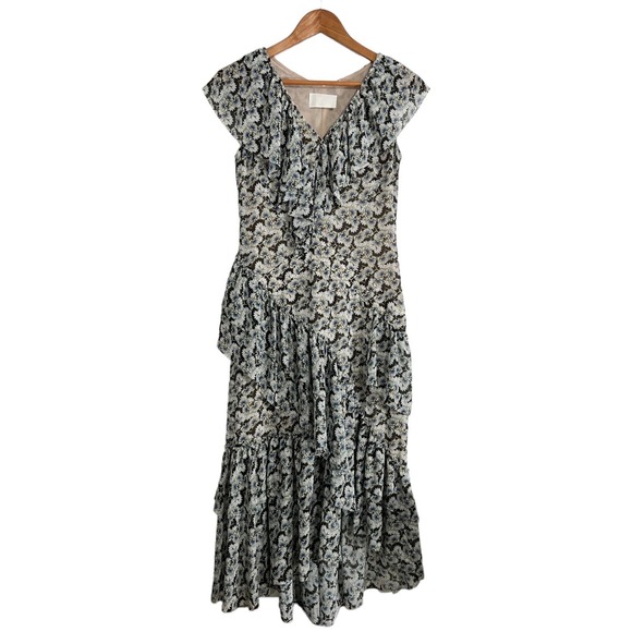 H&M Conscious Fairycore Flounced Dress Floral Feminine Chiffon Midi Size 4 - Picture 5 of 10